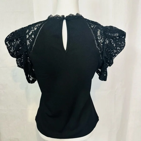 Black Lace-Detail Women’s Top - Picture 3 of 6